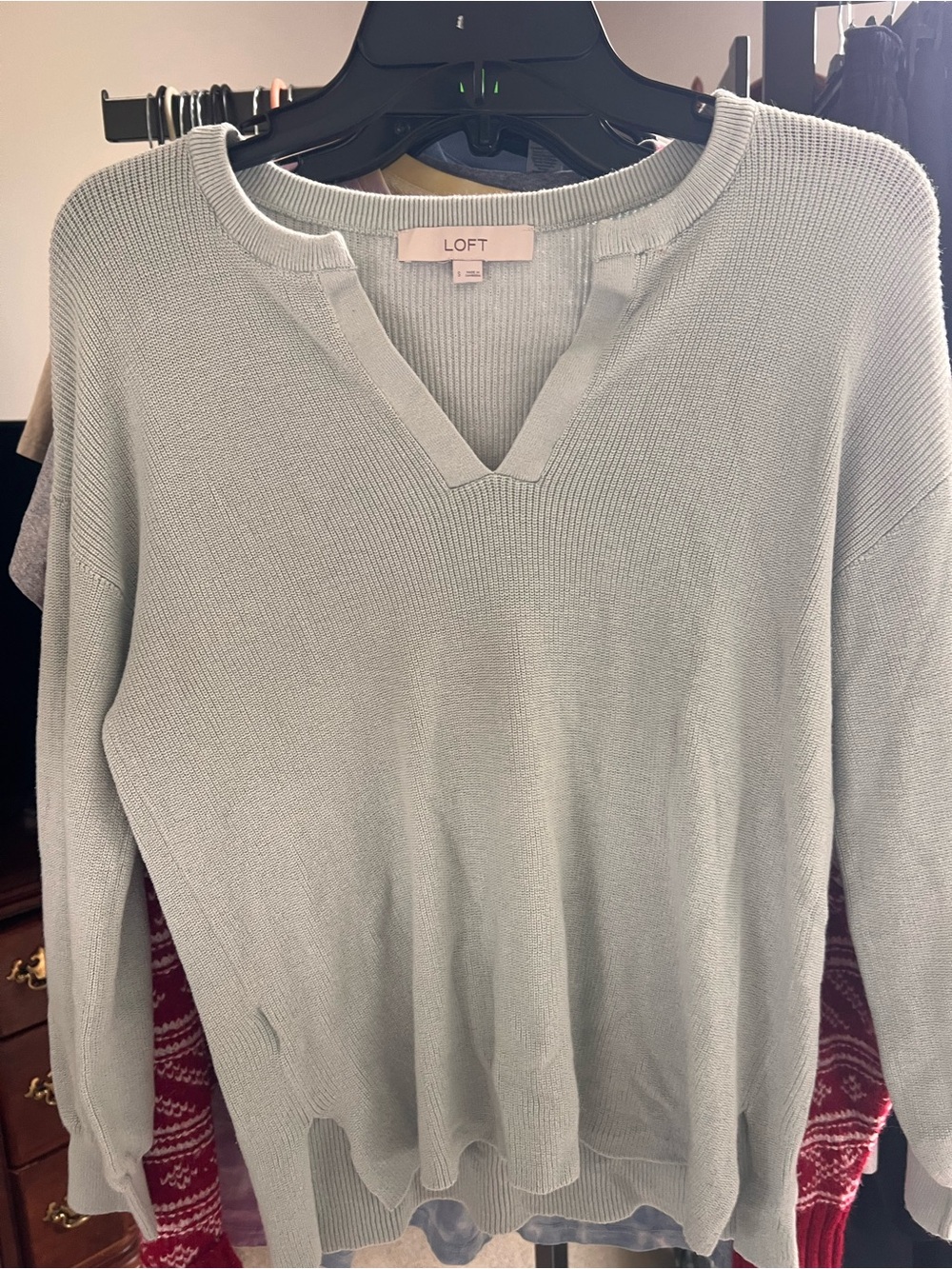 LOFT Light Sage Green V-Neck Knit Sweater